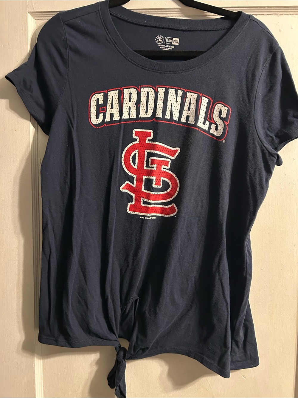 New Era Navy Tee with Red and White Graphic
